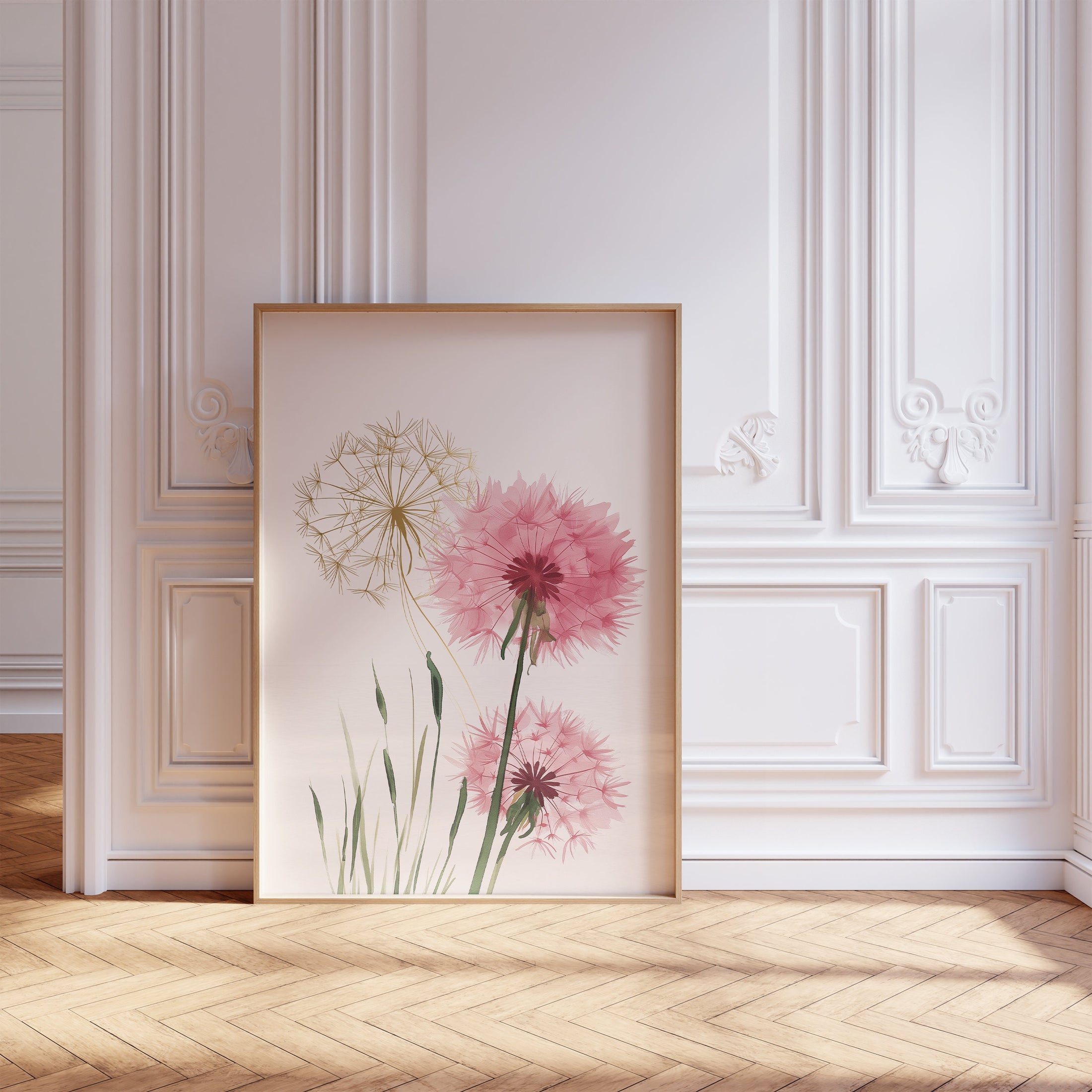 Set of 3 Pink Boho Fairy Nursery Prints, Dandelion Wall Art, Princess Bedroom Decor, Girls Playroom Posters, Pink Tween Girls Room Decor