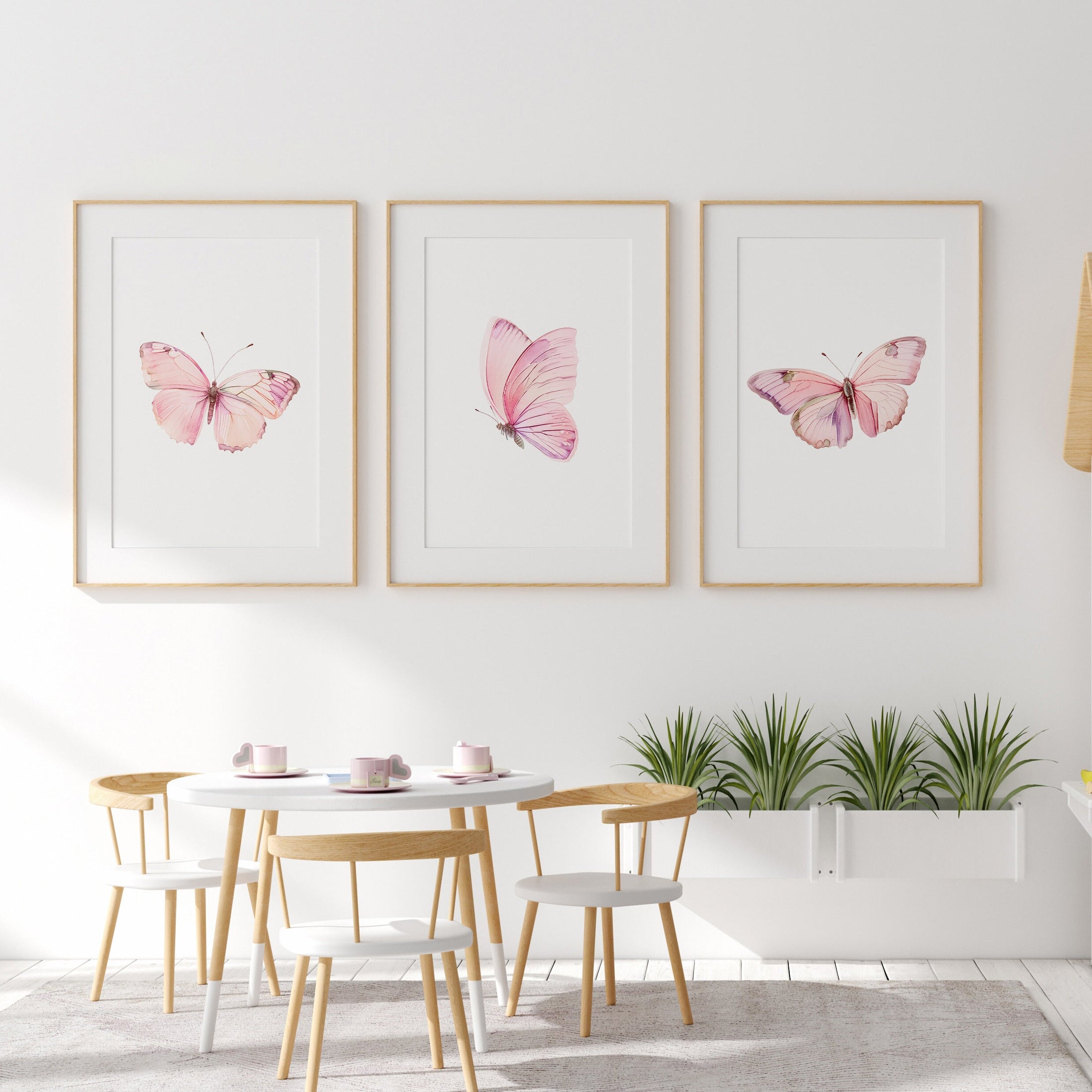 Pink Butterfly Set Of 3 Nursery Wall Art For Baby Girls Room, Girly Bedroom Prints, Pink Nursery Decor Wall Art, Butterflies Print Set