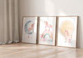 Load image into Gallery viewer, Set of 3 Pink Boho Unicorn Girls Nursery Prints, Rainbow, Sun and Moon Wall Art Prints, Pink Girls Bedroom Decor, Girls Playroom Posters
