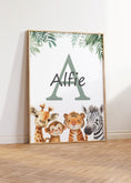 Load image into Gallery viewer, Personalised Safari Nursery Wall Prints, Set of 3 Kids Name Art, Boys Bedroom Decor, Girls Room Animal Pictures, Custom Playroom Posters
