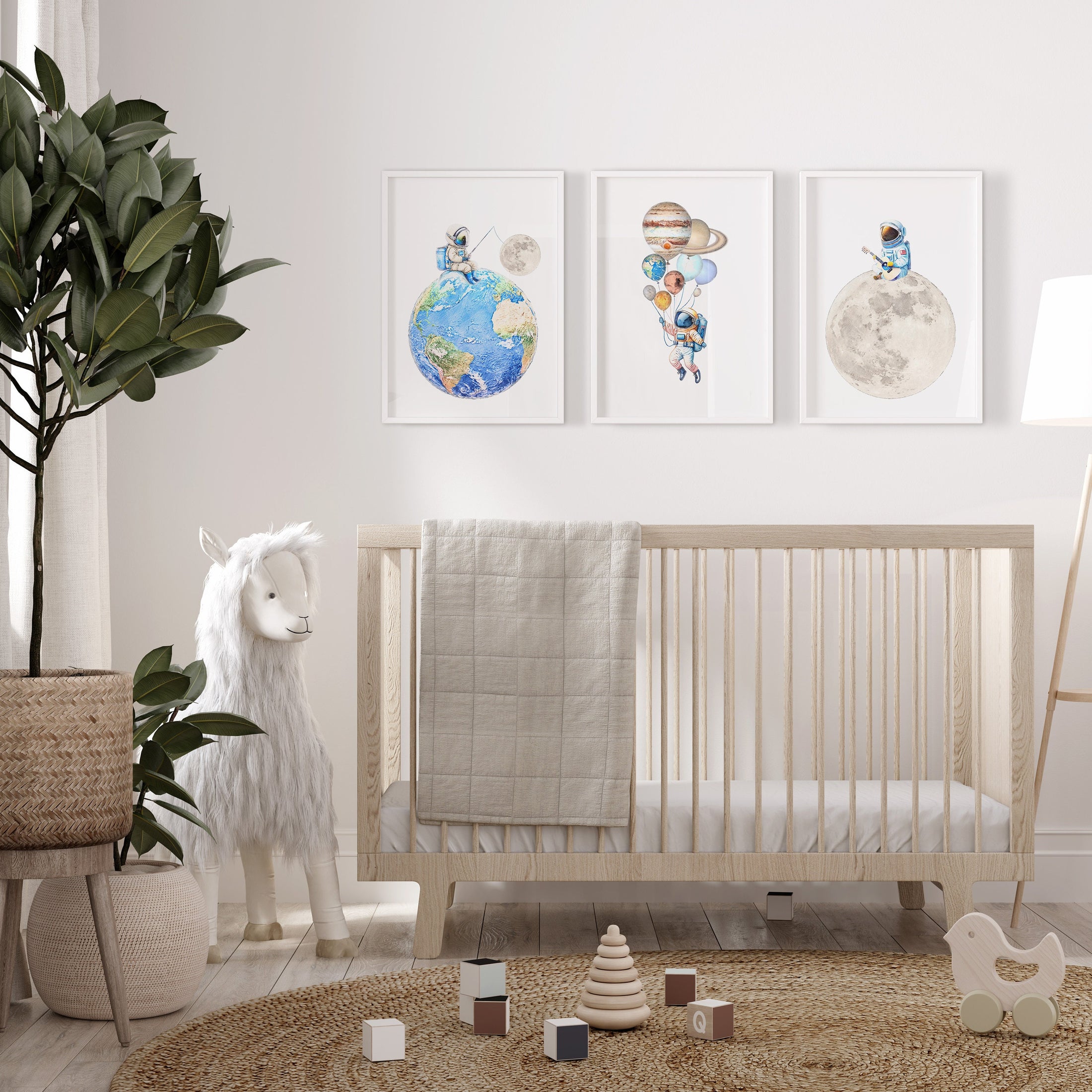 Space Nursery Set of 3 Prints, Solar System Nursery Wall Art Decor for Boys Nursery, Baby Boy Bedroom, Astronaut Playroom Poster, Kids Art