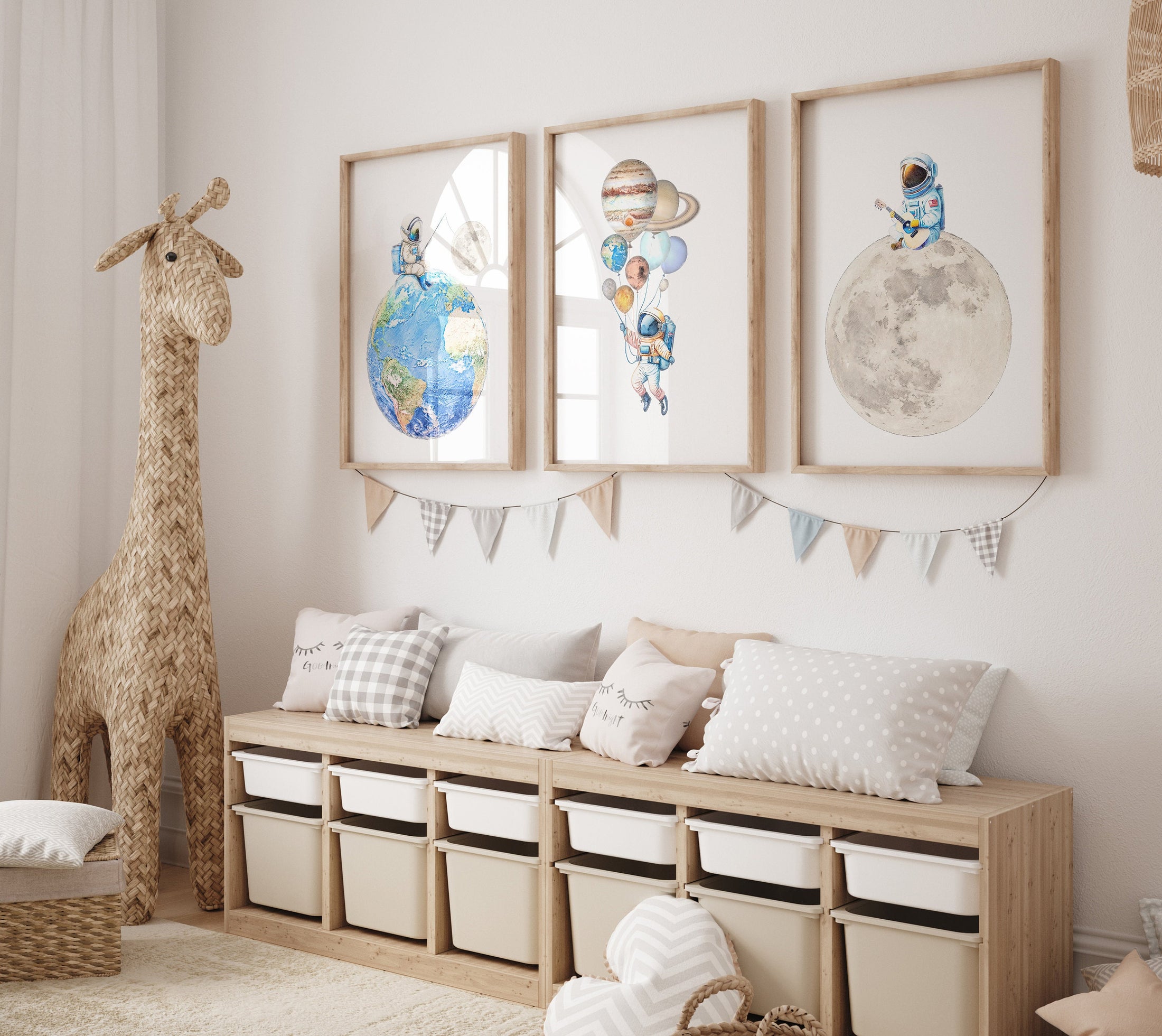 Space Nursery Set of 3 Prints, Solar System Nursery Wall Art Decor for Boys Nursery, Baby Boy Bedroom, Astronaut Playroom Poster, Kids Art