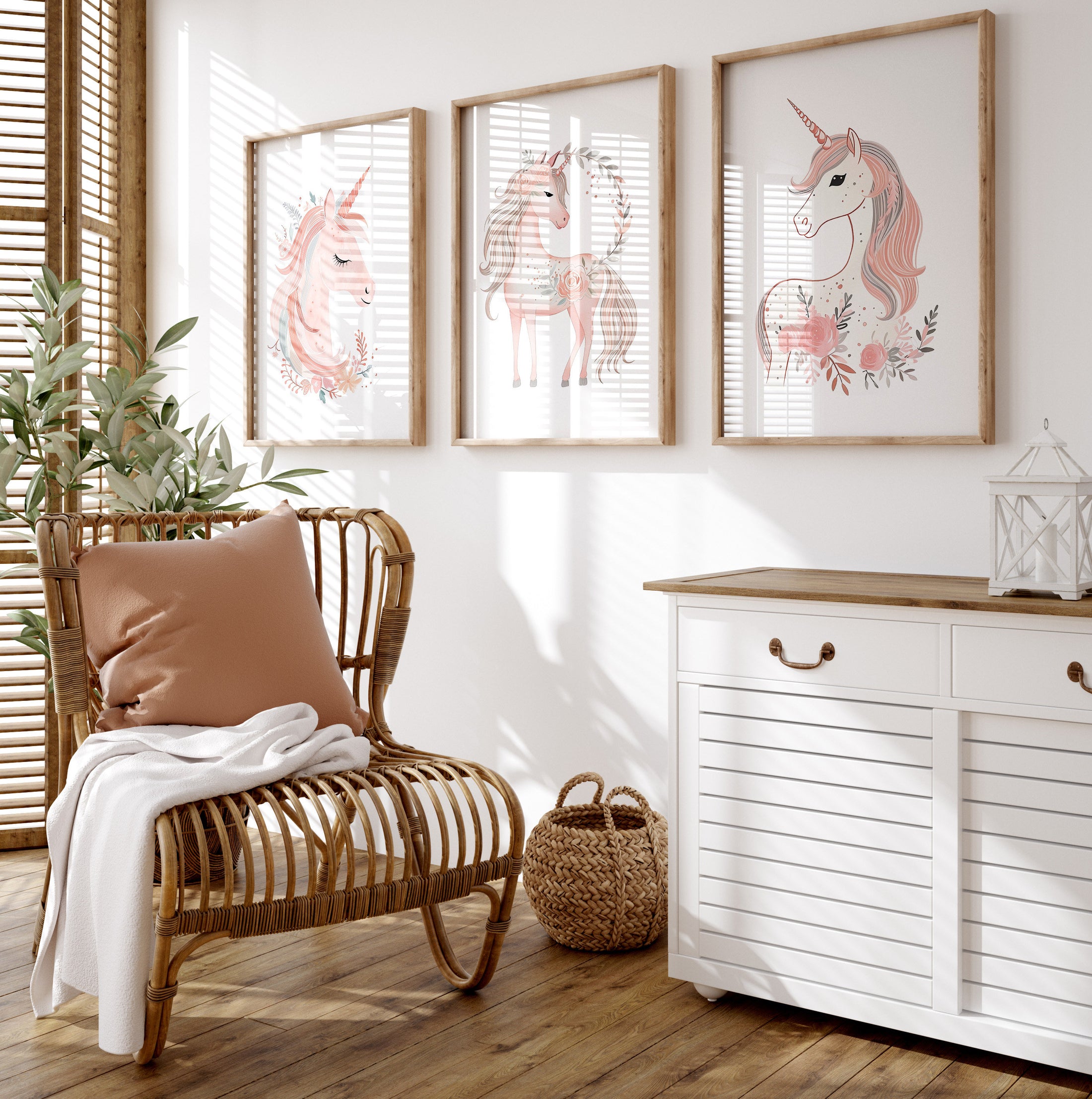 Set of 3 Pink Boho Unicorn Girls Nursery Prints, Unicorn Wall Art, Girls Bedroom Decor, Girls Playroom Posters, Girls Room Decor, Pink Theme