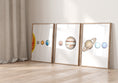 Load image into Gallery viewer, Space Nursery Set of 3 Prints, Solar System Nursery Wall Art Decor for Boys Room, Toddler Boy Bedroom, Astronaut Playroom Poster, Kids Art
