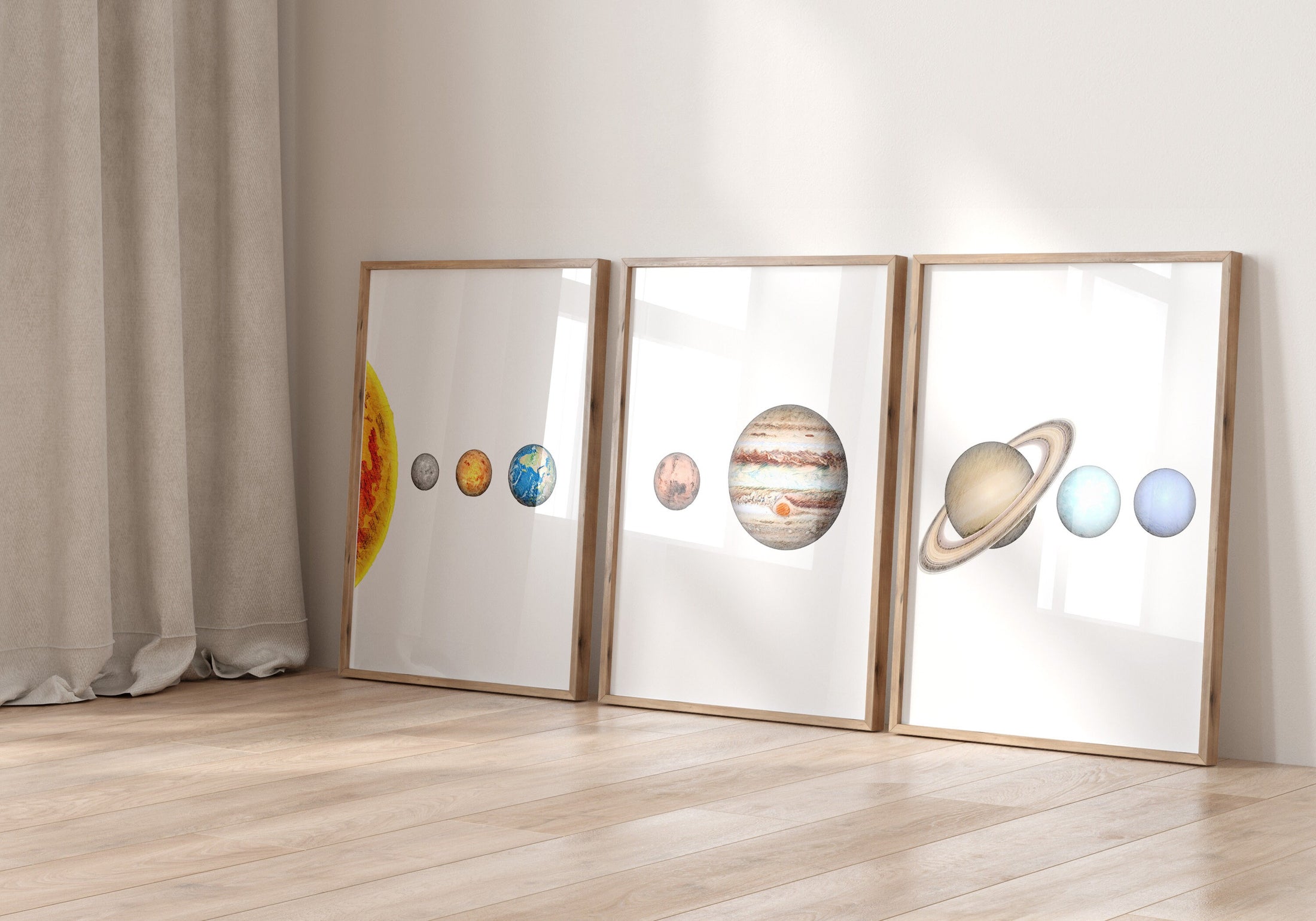 Space Nursery Set of 3 Prints, Solar System Nursery Wall Art Decor for Boys Room, Toddler Boy Bedroom, Astronaut Playroom Poster, Kids Art