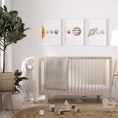 Load image into Gallery viewer, Space Nursery Set of 3 Prints, Solar System Nursery Wall Art Decor for Boys Room, Toddler Boy Bedroom, Astronaut Playroom Poster, Kids Art
