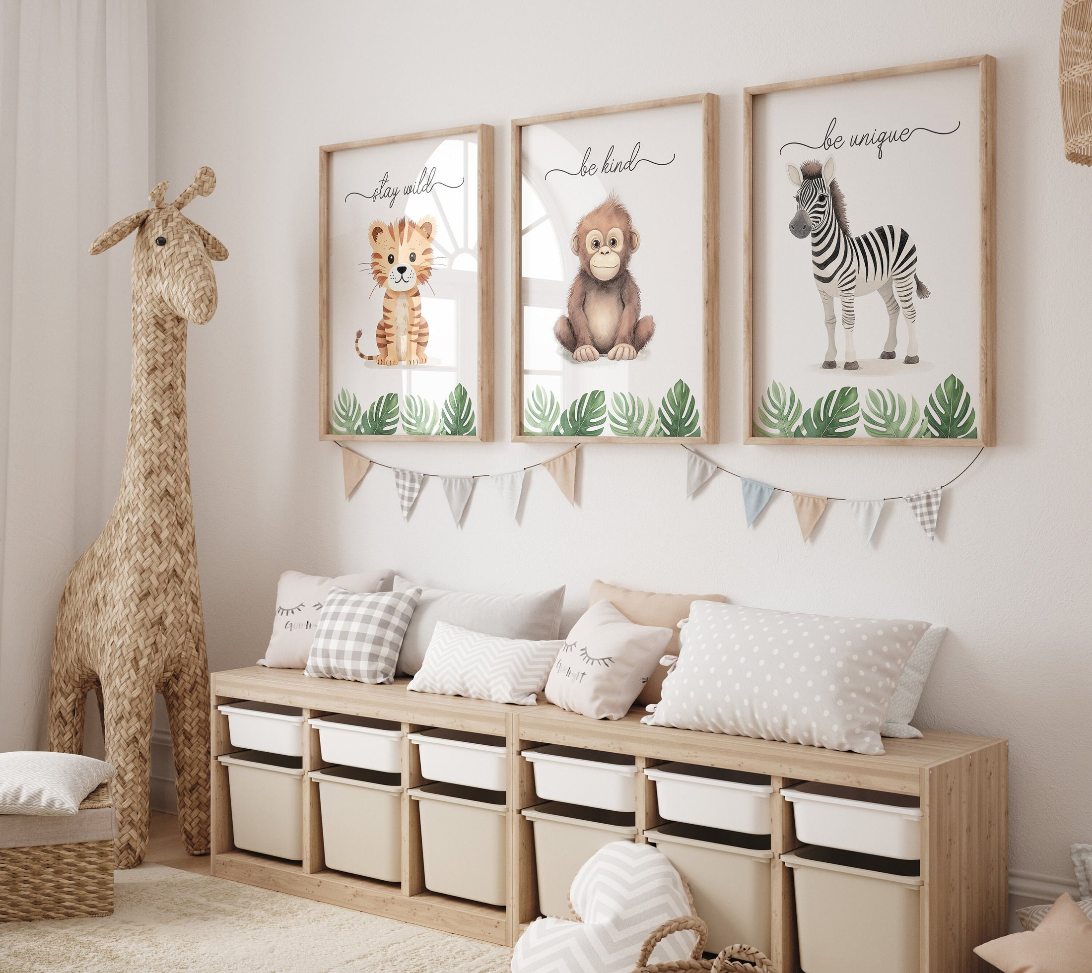 Safari Animal Set of 3 Nursery Prints, Jungle Theme Nursery Wall Art For Babies Room, Gender Neutral Kids Decor, Quotes Nursery Wall Art