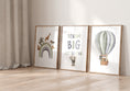 Load image into Gallery viewer, Safari Animal Set of 3 Prints for Nursery, Rainbow Wall Art for Baby Boy Bedroom, Green Nursery Decor, Hot Air Balloon, Dream Big Little One

