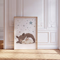 Load image into Gallery viewer, Set of 3 Woodland Animal Nursery Wall Prints, Sleeping Animals for Babies Room, Neutral Prints, Moon & Stars Wall Art, Starry Night Playroom
