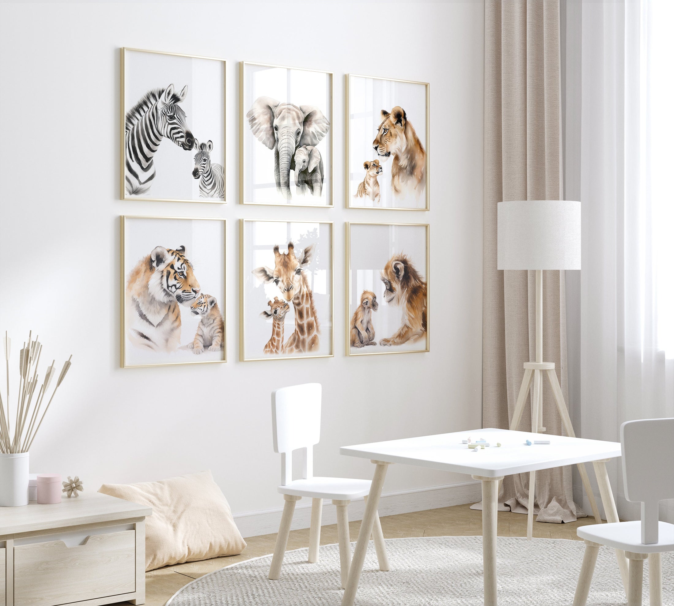Set Of 6 Safari Animal Prints for Nursery, Safari Nursery Decor for Babies Room, Gender Neutral kids Room, Jungle Theme Wall Art Pictures