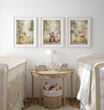 Load image into Gallery viewer, Set of 3 Woodland Animal Nursery Prints, Neutral Beige & Green Kids Bedroom Decor, Unisex Forest Playroom Posters, Scandi Wall Art Pictures
