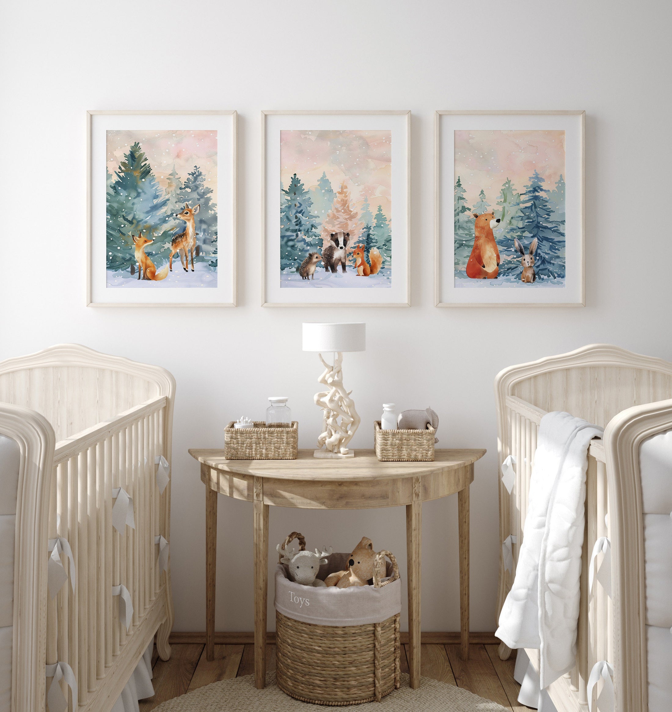 Set of 3 Woodland Animal Nursery Prints, Gender Neutral Kids Bedroom Decor, Unisex Forest Playroom Posters,Boho Scandi Wall Art Pictures