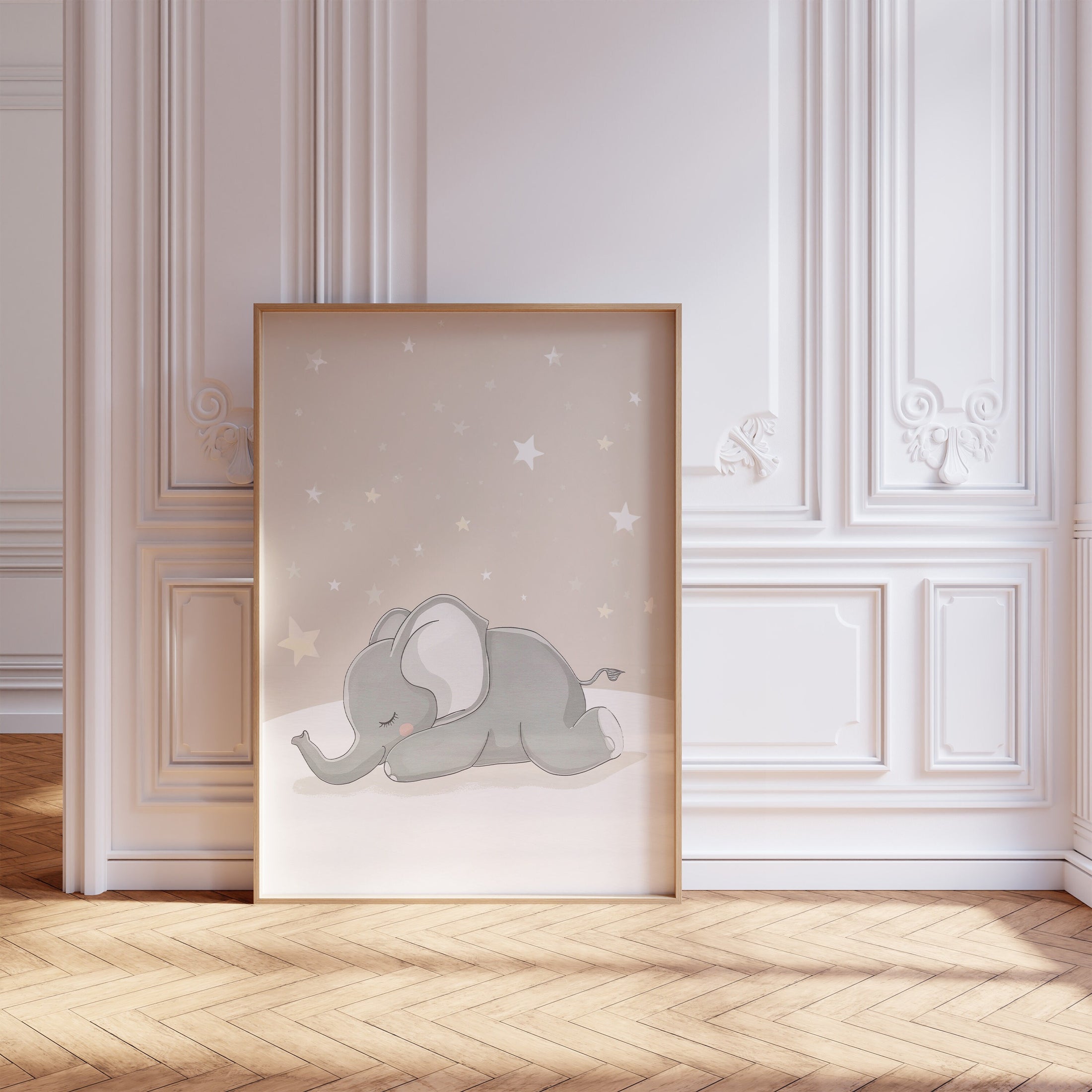 Set of 3 Safari Animal Nursery Wall Prints, Sleeping Animals for Babies Room, Gender Neutral Prints, Stars Wall Art, Beige Playroom Decor