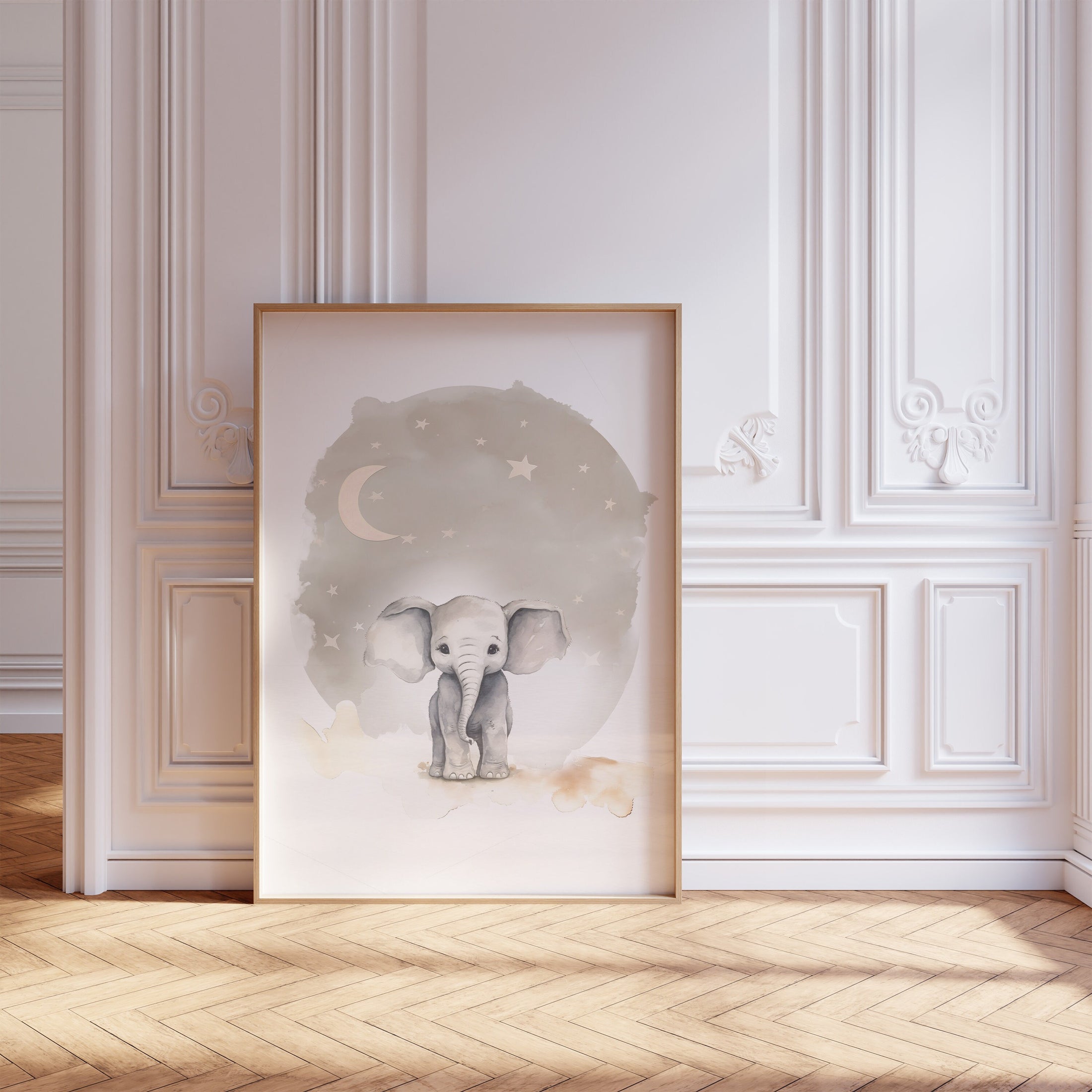 Beige Elephant Nursery Prints, Set Of 3 Nursery Wall Art for Baby Boys Bedroom, Boho Girls Nursery, Playroom Decor, Gender Neutral Nursery