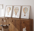 Load image into Gallery viewer, Set of 3 Hot Air Balloon Prints for Nursery, Bedroom,Playroom - Gender Neutral Decor for Babies Room - Pastel Colours - Bunny, Goose, Bear
