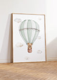 Load image into Gallery viewer, Set of 3 Hot Air Balloon Prints for Nursery, Bedroom, Playroom - Green & White Decor for Baby Boys Room - Neutral Decor - Bunny, Goose, Bear
