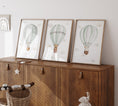Load image into Gallery viewer, Set of 3 Hot Air Balloon Prints for Nursery, Bedroom, Playroom - Green & White Decor for Baby Boys Room - Neutral Decor - Bunny, Goose, Bear
