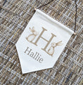 Load image into Gallery viewer, Personalised Bunny Name Flag for Nursery Bedroom, Playroom - Beige Kids Room Banner, Door Hanger, Linen Pennant, Wall Sign - Baby Gift
