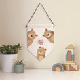 Load image into Gallery viewer, Personalised Peek a Boo Bear Name Flag for Nursery Bedroom, Playroom - Kids Room Banner, Door Hanger, Linen Pennant, Wall Sign - Baby Gift
