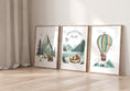 Load image into Gallery viewer, Adventure Awaits Nursery Wall Prints Set, Bear, Mountain, Camping and Balloon Prints for Babies / Childs Bedroom, Playroom Woodland Animals

