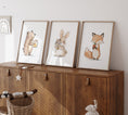 Load image into Gallery viewer, Fox, Bunny & Bear Nursery Prints, Neutral Theme Decor For Babies Bedroom, Girls or Boys Nursery Wall Art, Woodland Animal Playroom Pictures
