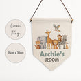 Load image into Gallery viewer, Personalised Safari Animal Name Flag for Nursery Bedroom, Playroom - Kids Room Banner, Door Hanger, Linen Pennant, Wall Sign - New Baby Gift

