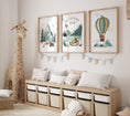 Load image into Gallery viewer, Adventure Awaits Nursery Wall Prints Set, Bear, Mountain, Camping and Balloon Prints for Babies / Childs Bedroom, Playroom Woodland Animals
