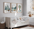 Load image into Gallery viewer, Adventure Awaits Nursery Wall Prints Set, Bear, Mountain, Camping and Balloon Prints for Babies / Childs Bedroom, Playroom Woodland Animals
