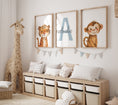 Load image into Gallery viewer, Personalised Safari Nursery Wall Prints, Set of 3 Custom Initial , Boys Bedroom Decor, Girls Room Animal Pictures, Jungle Playroom Posters
