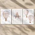Load image into Gallery viewer, Hot Air Balloon Personalised Set of 3 Prints for Nursery, Striped Wall Art for Baby Bedroom, Beige Decor Gift,Framed Prints Animal Kids Room

