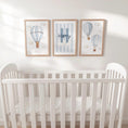 Load image into Gallery viewer, Hot Air Balloon Personalised Set of 3 Prints for Nursery, Striped Wall Art for Baby Bedroom, Cloud Decor Gift,Framed Prints Animal Kids Room
