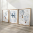 Load image into Gallery viewer, Hot Air Balloon Personalised Set of 3 Prints for Nursery, Striped Wall Art for Baby Bedroom, Cloud Decor Gift,Framed Prints Animal Kids Room
