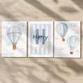 Load image into Gallery viewer, Hot Air Balloon Personalised Set of 3 Prints for Nursery, Striped Wall Art for Baby Bedroom, Cloud Decor Gift,Framed Prints Animal Kids Room
