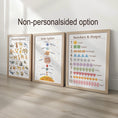 Load image into Gallery viewer, Personalised Name Animal Alphabet & Solar System Set of 3 Prints, Framed Educational Nursery Wall Art Montessori Learning Theme Kids Room
