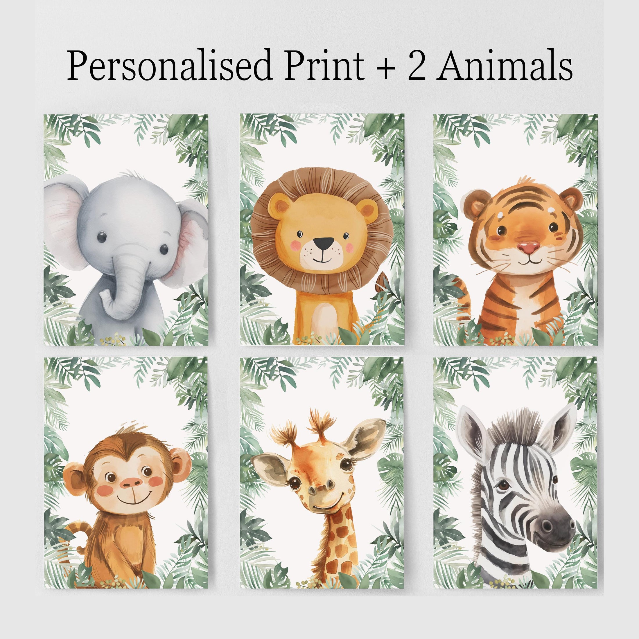 Personalised Safari Animal Nursery Print Set - Custom Name & Initial Wall Art – Jungle Baby Room Decor with Optional Frames