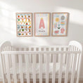 Load image into Gallery viewer, Set of 3 Personalised Nursery Prints - ABC Alphabet, Name Initial, I Can Affirmations - Kids Educational Wall Art with Optional Frames
