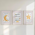 Load image into Gallery viewer, Pink Nursery Wall Art – 3 Print Set with Moon and Stars – “Night Night, Love You” Baby Bedroom Prints with Optional Frames for Kids Room
