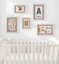 Load image into Gallery viewer, Boys Nursery Gallery Wall Set – Blue and Red, Space, Alphabet & Personalised Educational Kids Room Posters in Optional Frames
