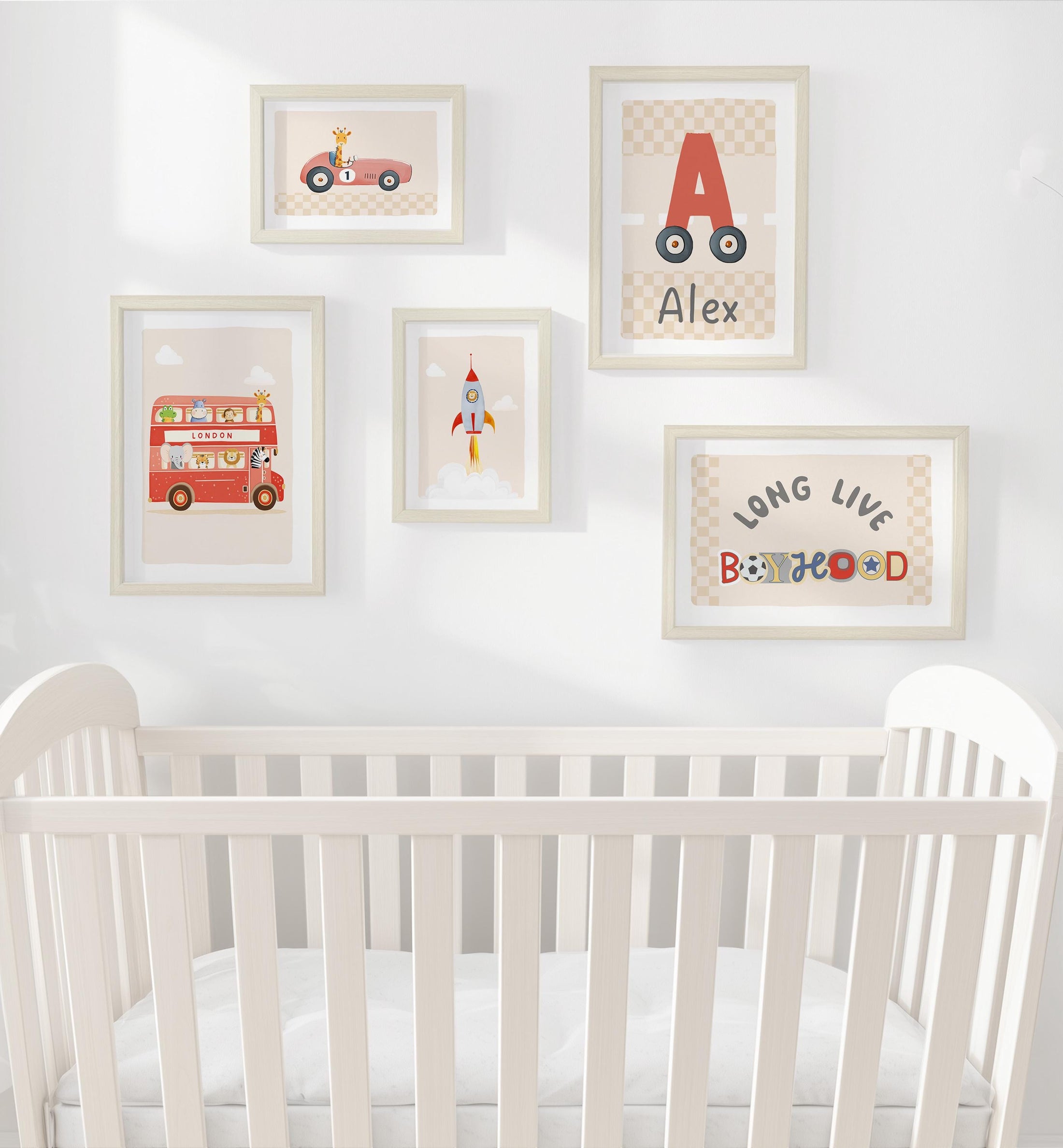 Long Live Boyhood Nursery Prints | Car, Bus & Rocket Decor Playroom Gallery Wall | Optional Frames