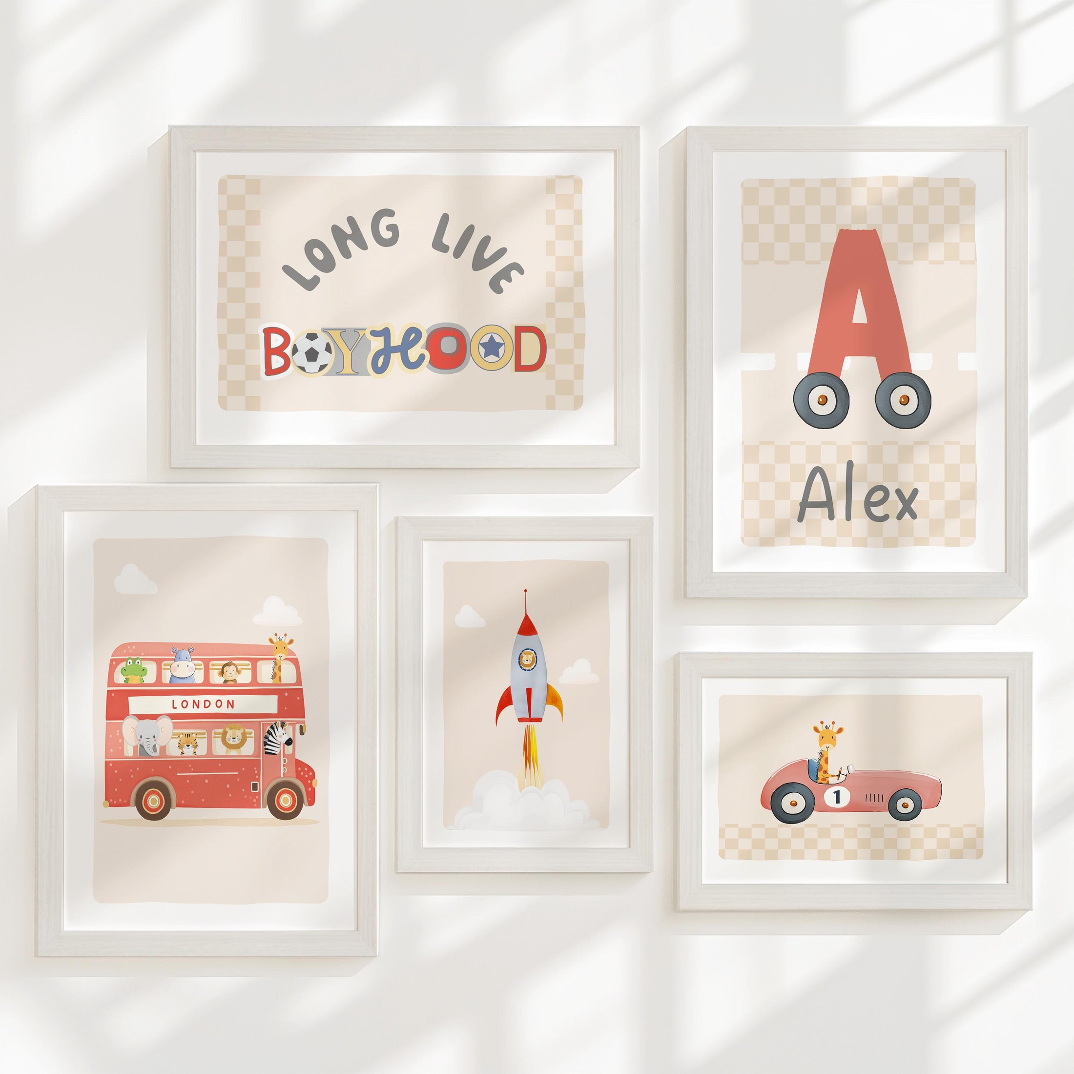 Long Live Boyhood Nursery Prints | Car, Bus & Rocket Decor Playroom Gallery Wall | Optional Frames