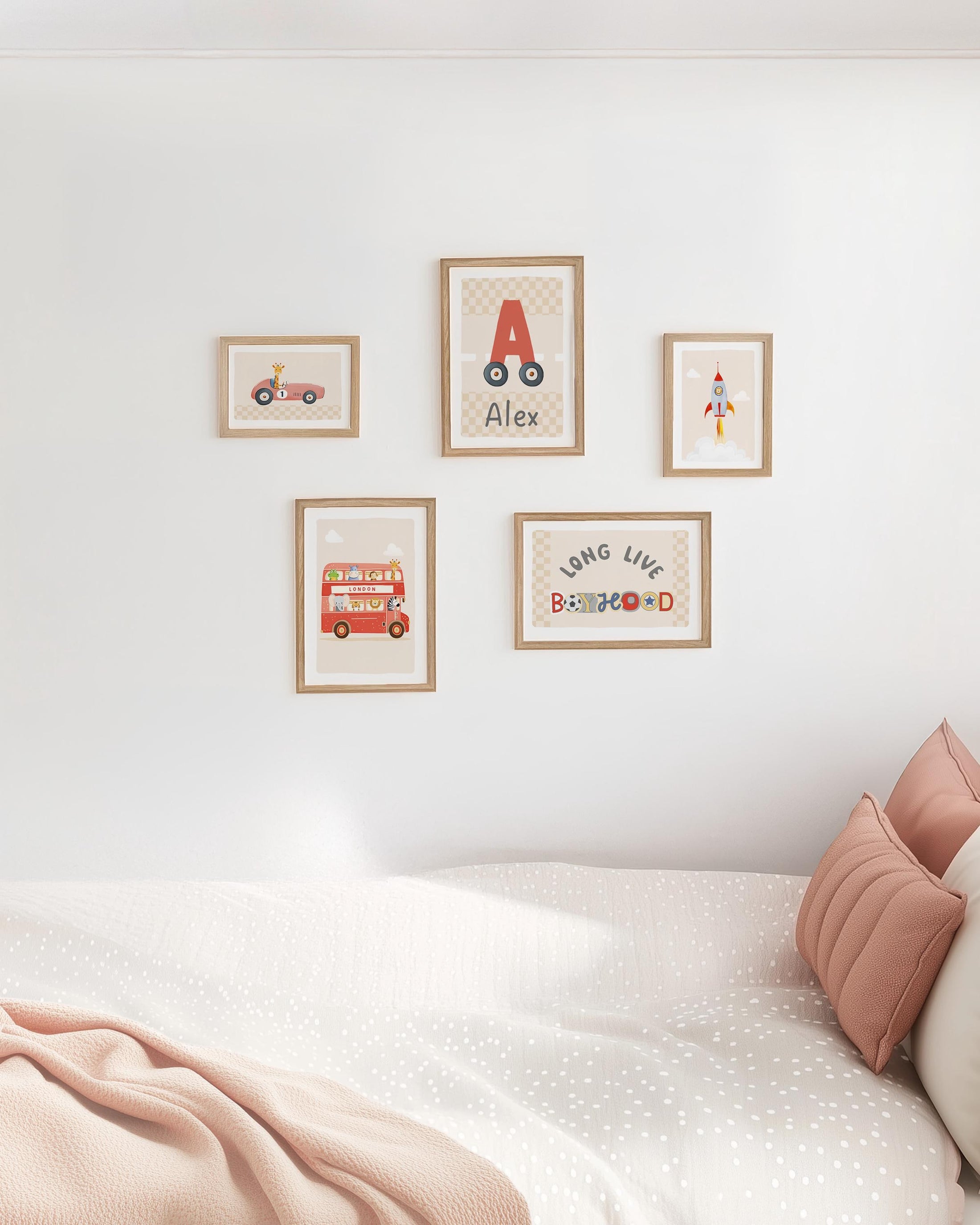 Long Live Boyhood Nursery Prints | Car, Bus & Rocket Decor Playroom Gallery Wall | Optional Frames