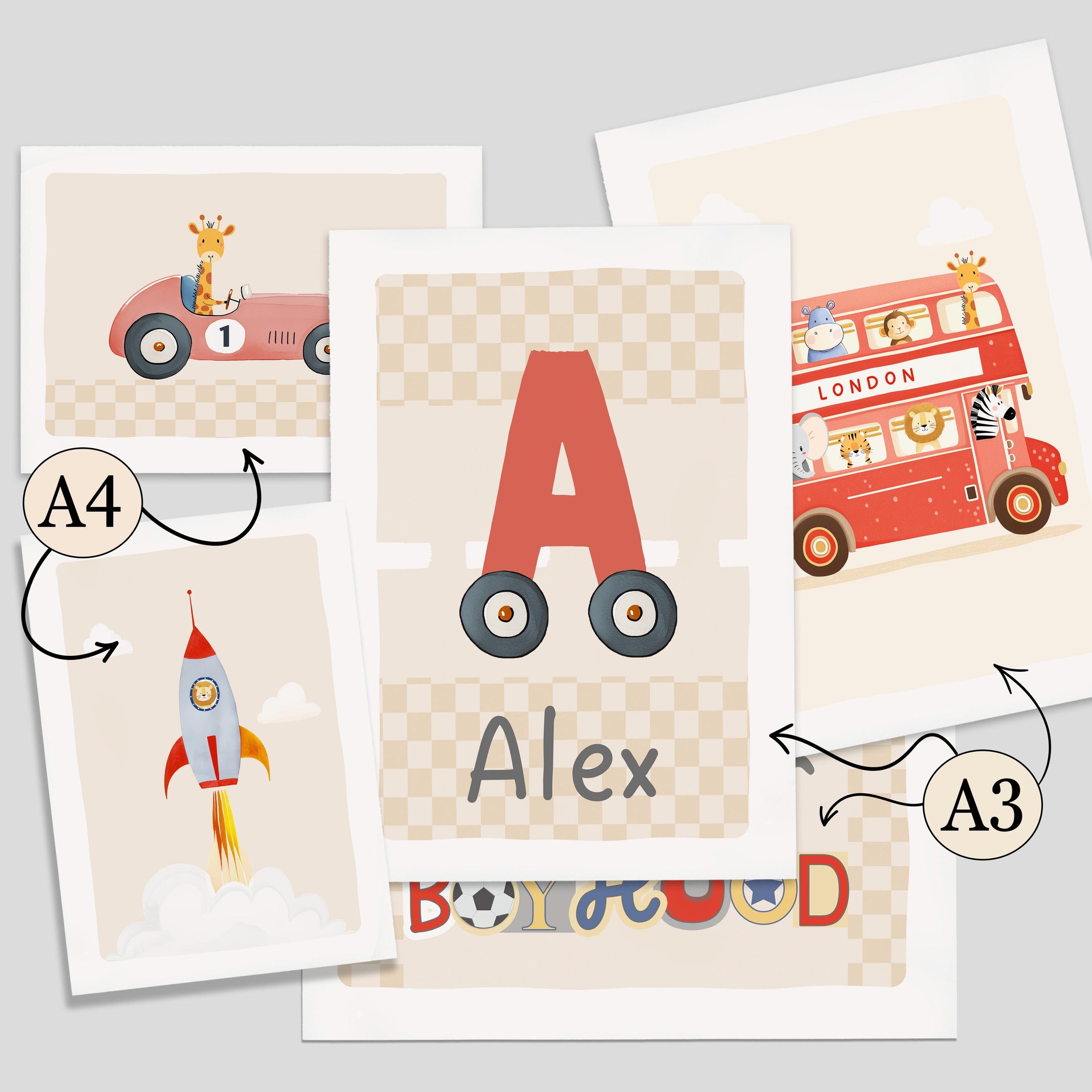 Long Live Boyhood Nursery Prints | Car, Bus & Rocket Decor Playroom Gallery Wall | Optional Frames