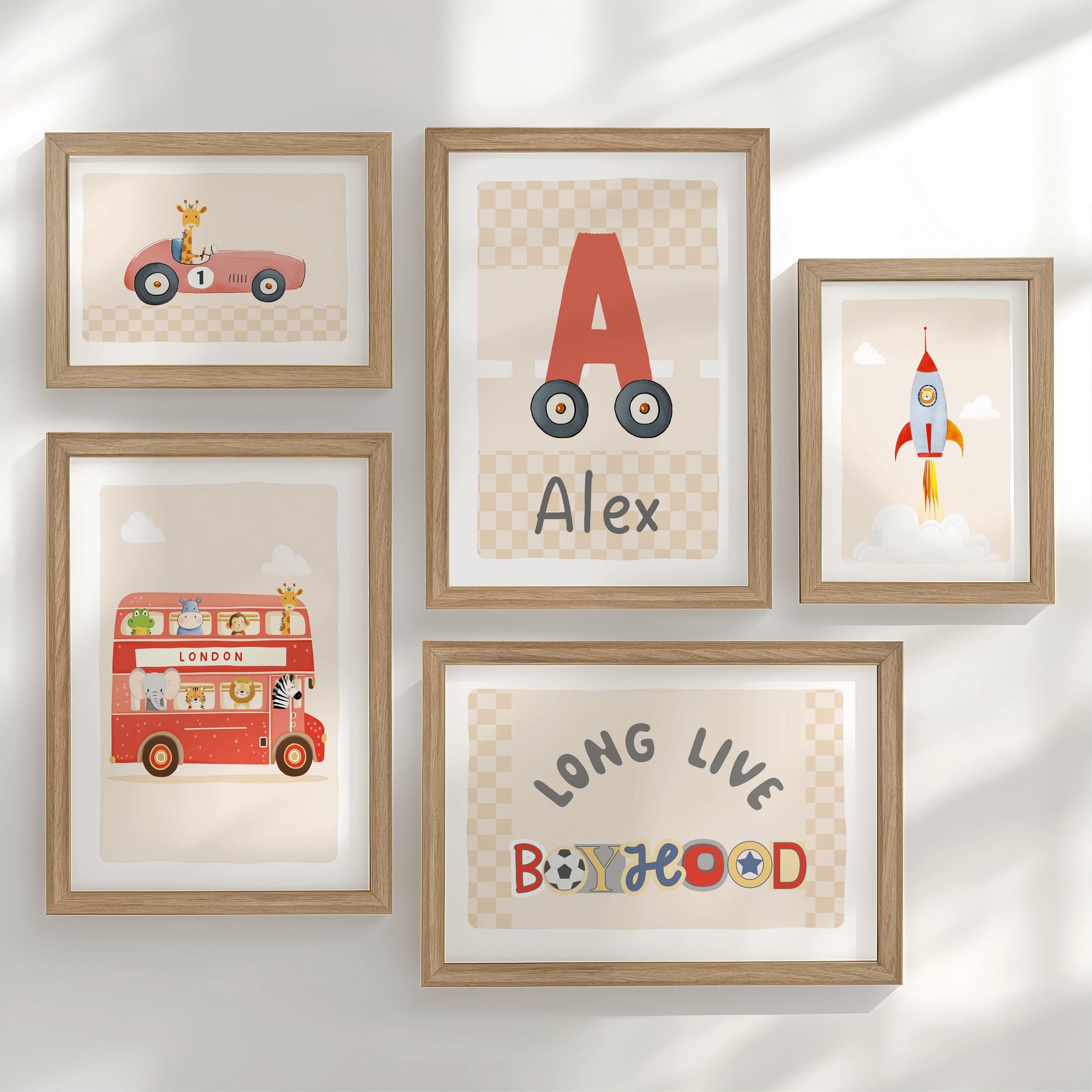Long Live Boyhood Nursery Prints | Car, Bus & Rocket Decor Playroom Gallery Wall | Optional Frames