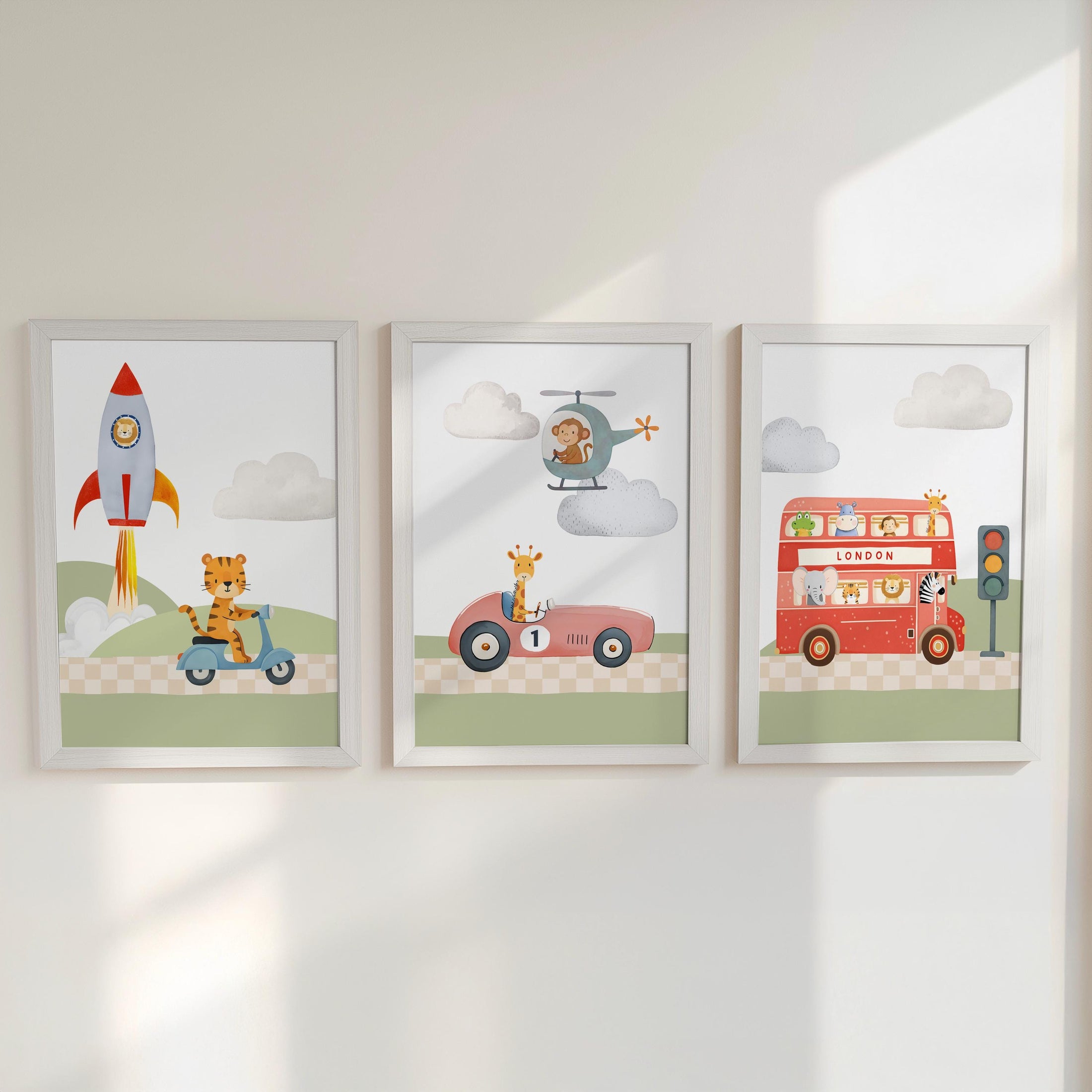 Transport Nursery Wall Art | Vehicle Prints Set | Optional Frame Boys Bedroom Decor, Gift for Kid Room, Playroom Posters