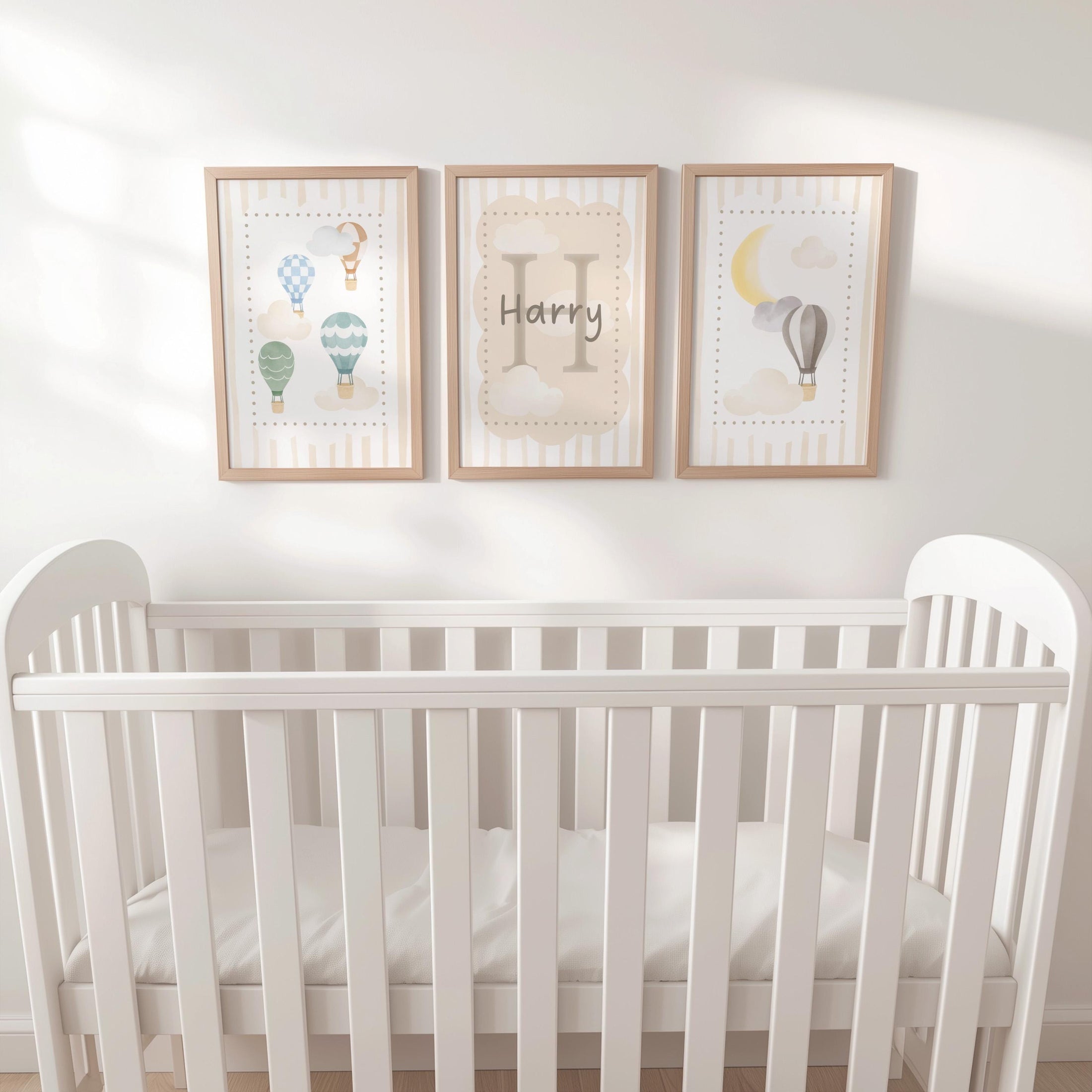 Personalised Hot Air Balloon To the Moon and Back Nursery Prints | Neutral Boys Bedroom Wall Art with Optional Frames