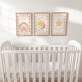 Load image into Gallery viewer, Dream Big Nursery Wall Art Set | Sun Moon Star Prints | Baby Room Décor in Blue or Pink with Optional Frames

