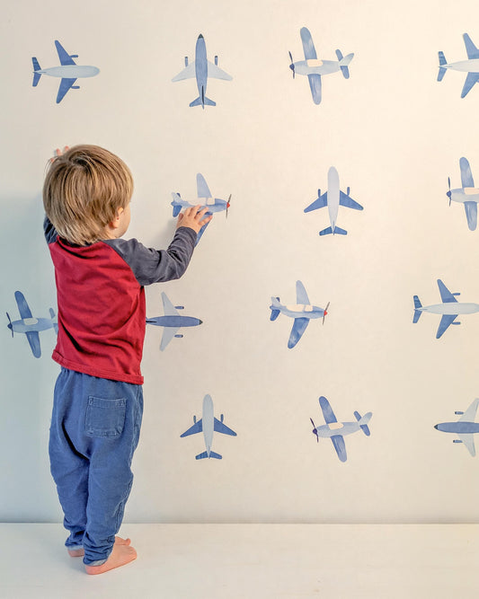 Watercolour Aeroplane Fabric Wall Stickers, Plane Nursery Decor, Transport Wall Decals, Boys Bedroom Wall Art