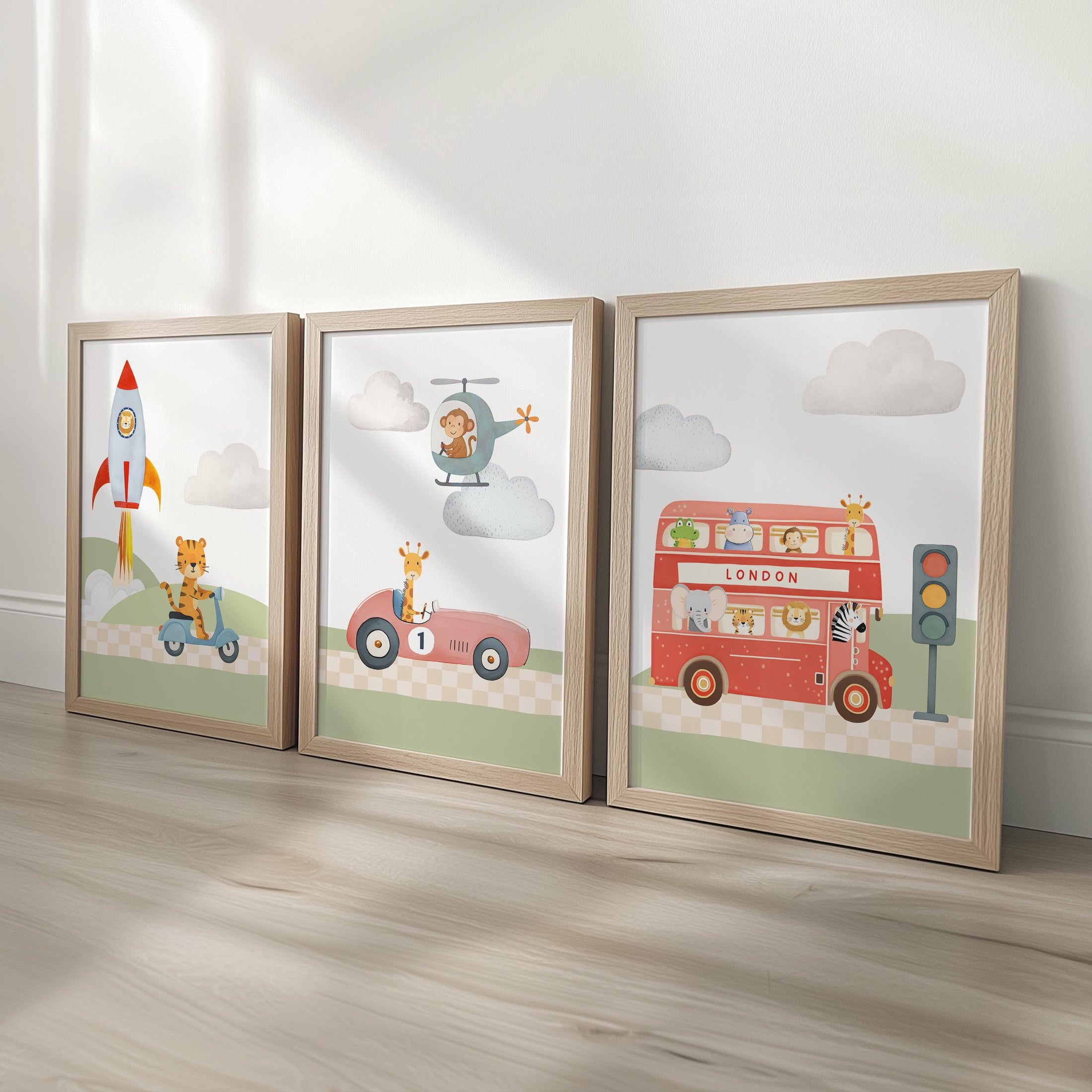 Transport Nursery Wall Art | Vehicle Prints Set | Optional Frame Boys Bedroom Decor, Gift for Kid Room, Playroom Posters