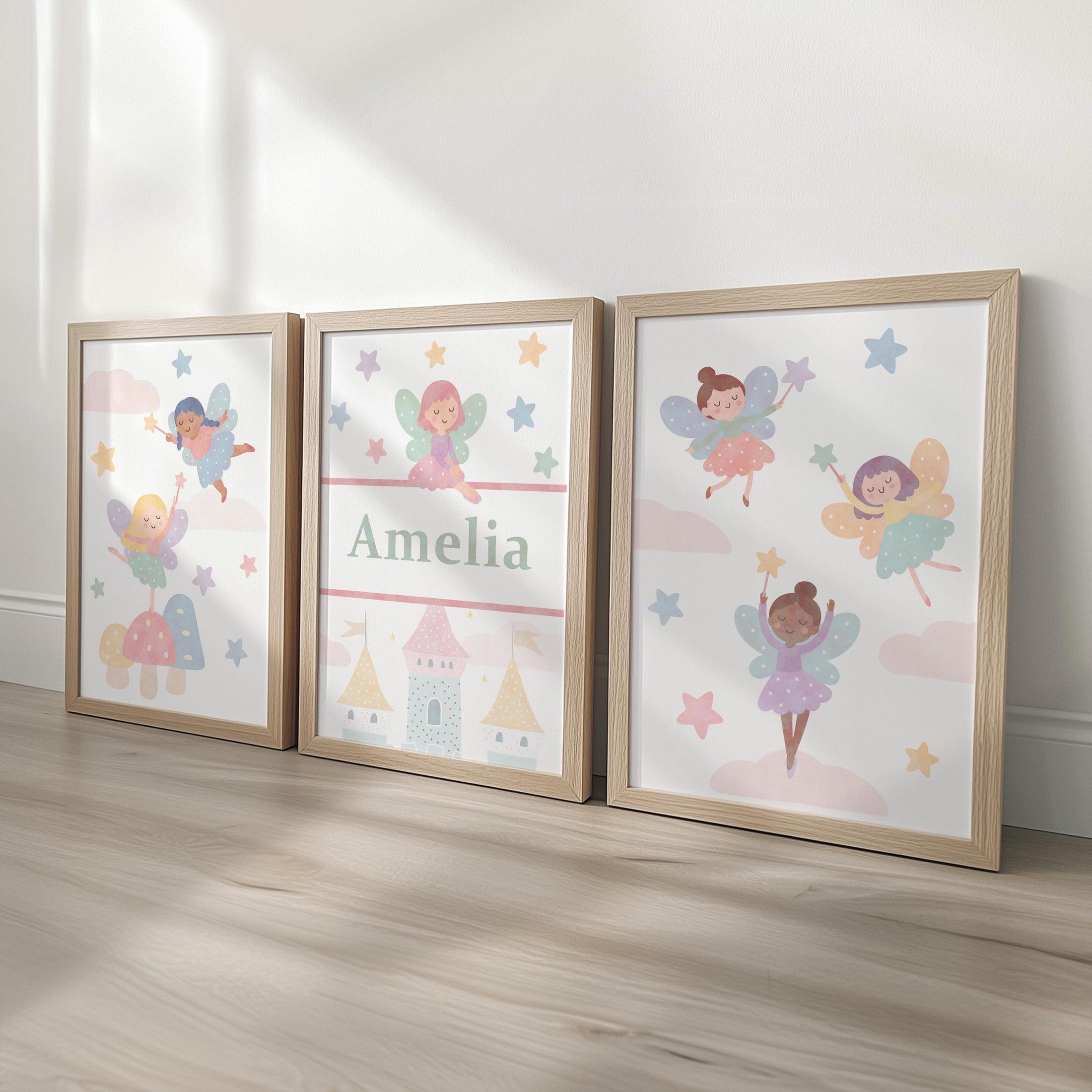 Personalised Fairy Nursery Prints | Custom Name Wall Art | Girls Bedroom Décor with Optional Frames