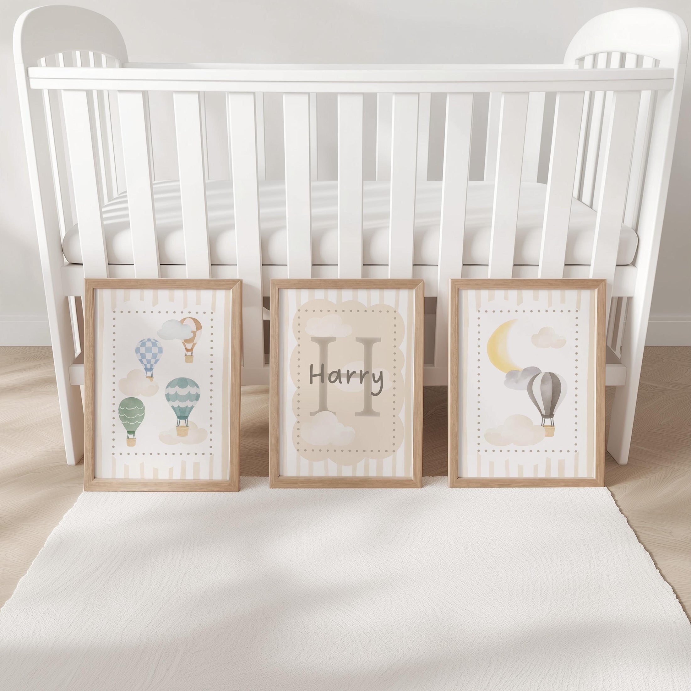 Personalised Hot Air Balloon To the Moon and Back Nursery Prints | Neutral Boys Bedroom Wall Art with Optional Frames